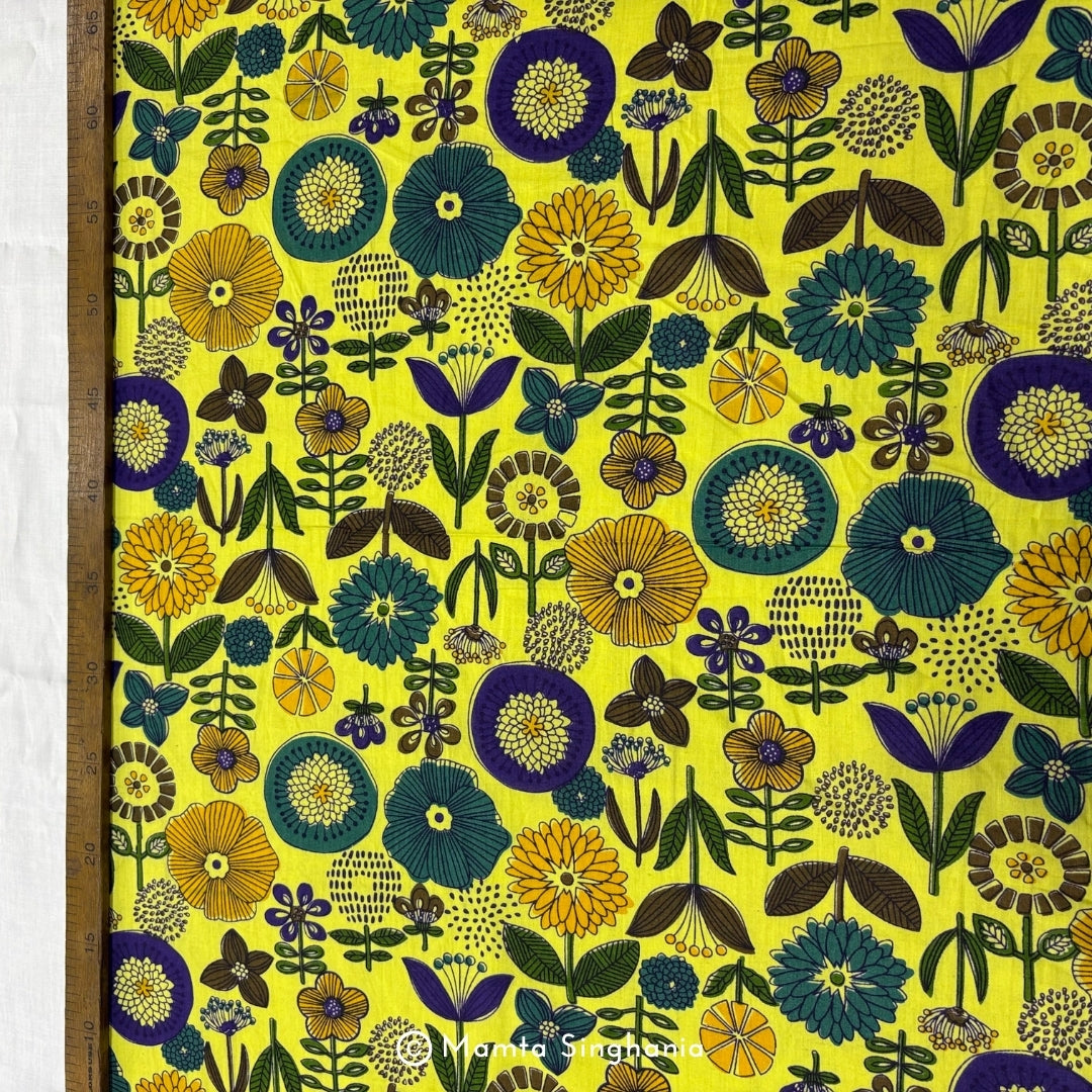 Lemon Yellow Floral Printed Fabric