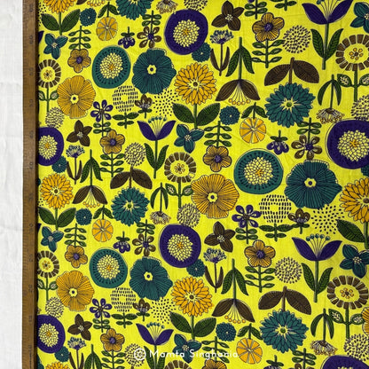 Lemon Yellow Floral Printed Fabric
