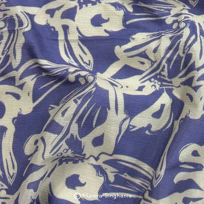 Light Blue Floral Printed Crush Chiffon Fabric