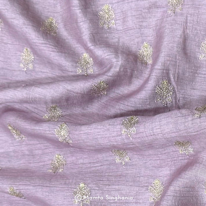 Light Purple Floral Embroidered Raw Silk Fabric