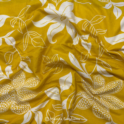 Yellow Floral Printed Cotton Fabric