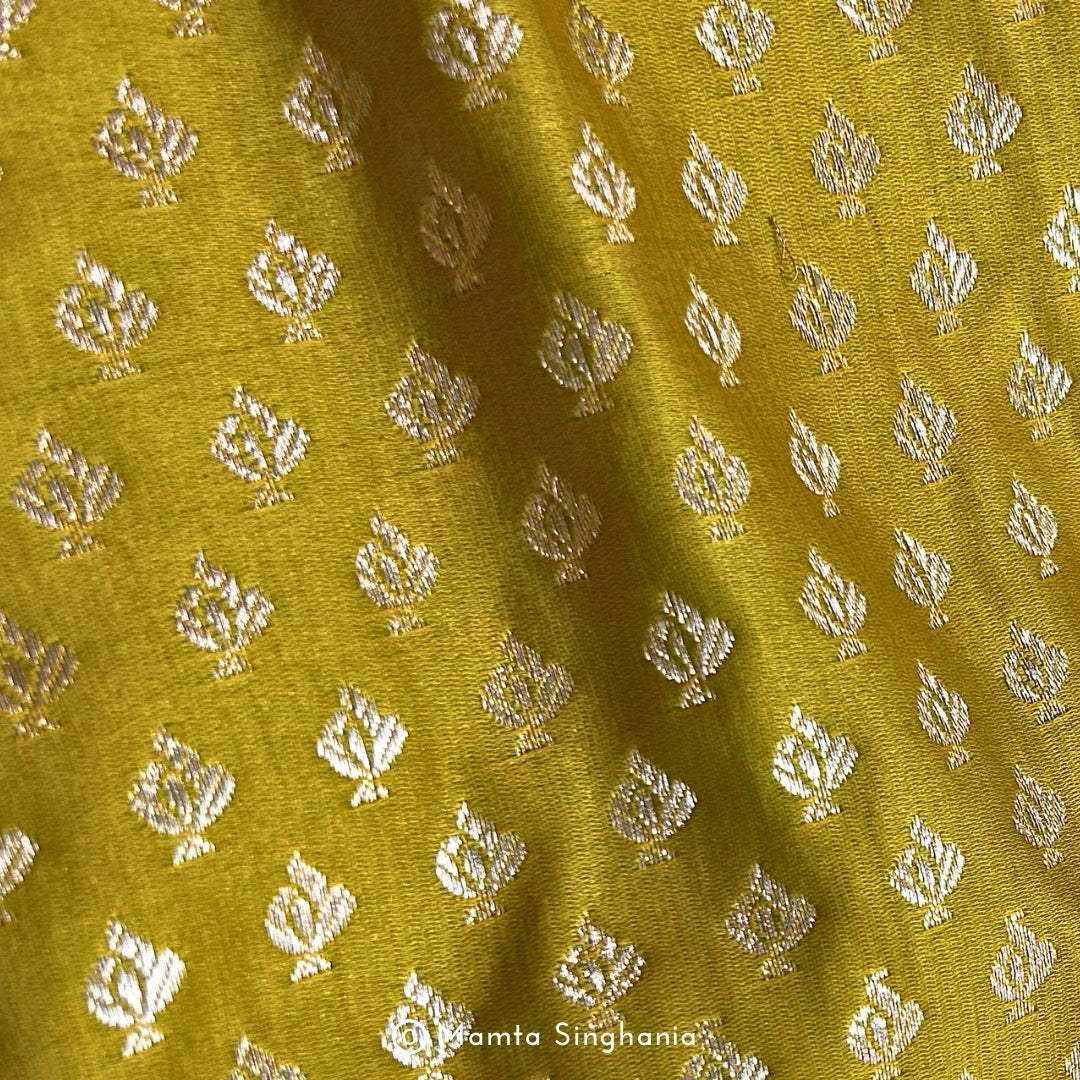 Yellow Banarasi Brocade Katan Silk Fabric