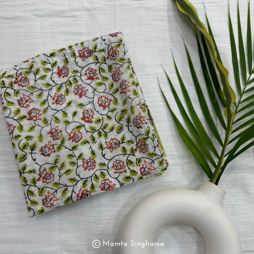 Hand-block Floral Printed Cotton Stole in Multiple Colours