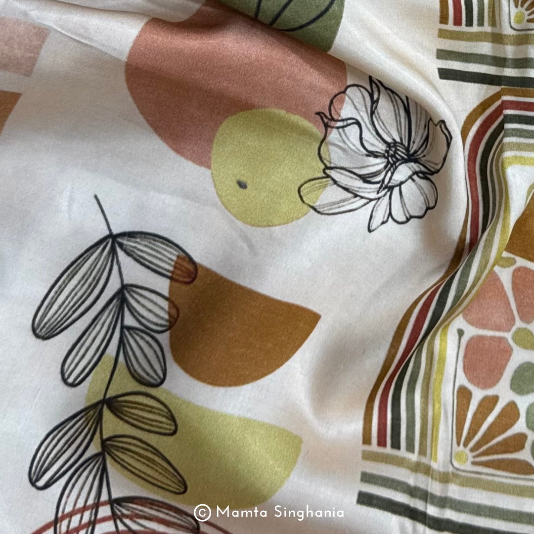 Floral Abstract Printed Modal Satin Fabric