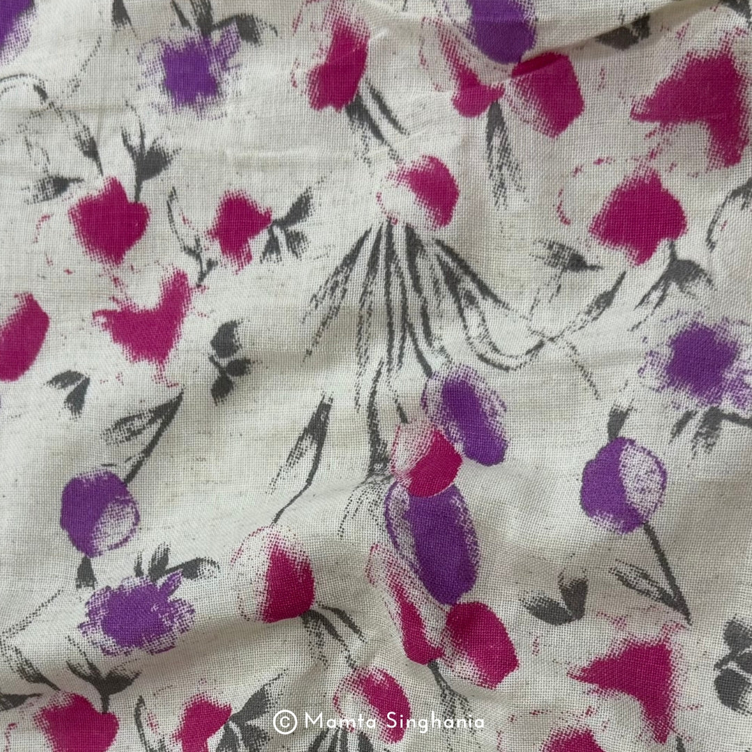 Pink Floral Handloom Cotton Fabric
