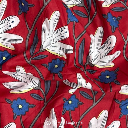 Red Floral Printed Cotton Fabric