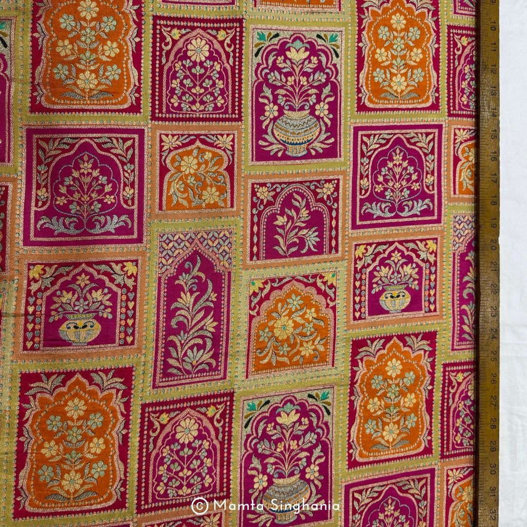 Pink Floral Banarasi Brocade Fabric