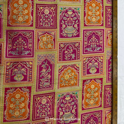 Pink Floral Banarasi Brocade Fabric