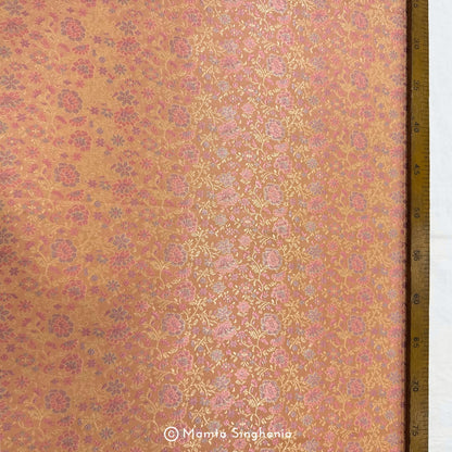 Peach Pink Floral Banarasi Brocade Katan Silk Fabric