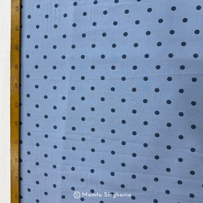 Blue Polka Dot Printed Muslin Rayon Fabric