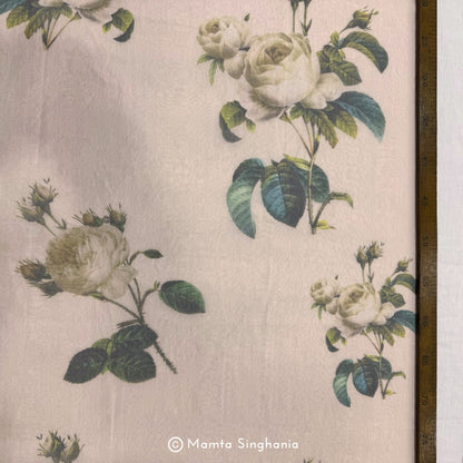 Peach Floral Printed Organza Silk Fabric