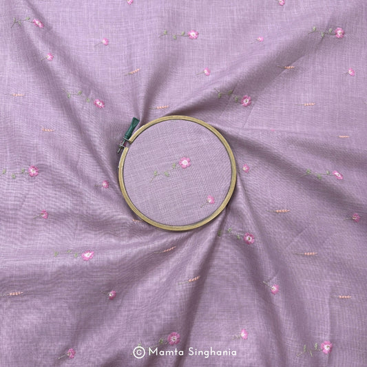 Faded Purple Floral Embroidered Linen Fabric
