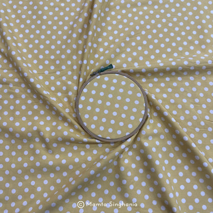 Yellow Polka Dot Printed Muslin Rayon Fabric
