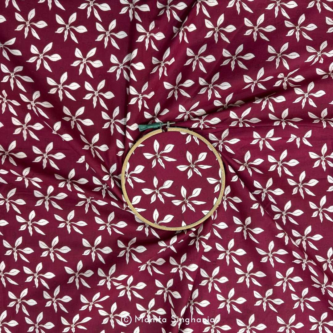 Maroon Floral Printed Cotton Fabric