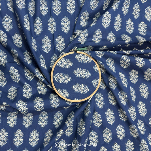 Blue Floral Printed Cotton Fabric