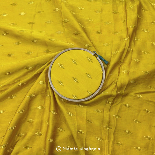 Haldi Yellow Embroidered Modal Satin Fabric