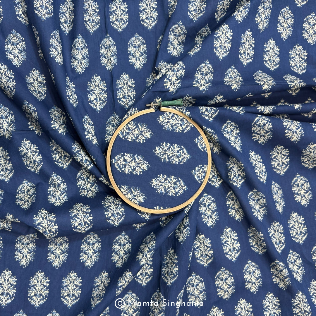 Blue Floral Printed Cotton Fabric