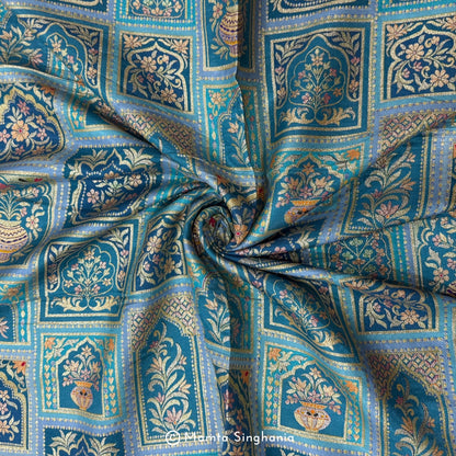 Blue Floral Banarasi Brocade Fabric