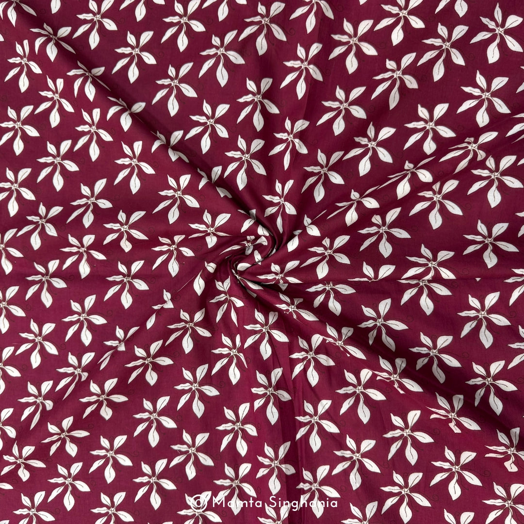 Maroon Floral Printed Cotton Fabric