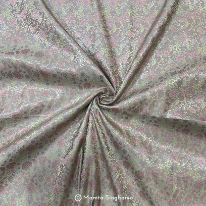 Silver Grey Floral Banarasi Brocade Katan Silk Fabric