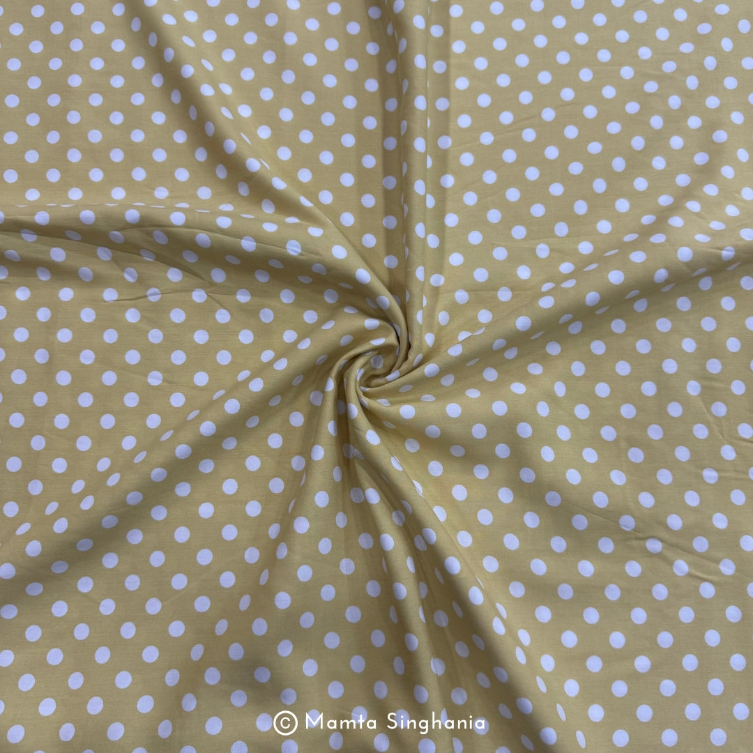 Yellow Polka Dot Printed Muslin Rayon Fabric