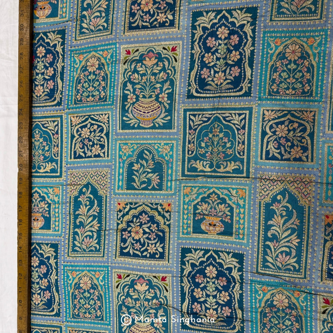 Blue Floral Banarasi Brocade Fabric
