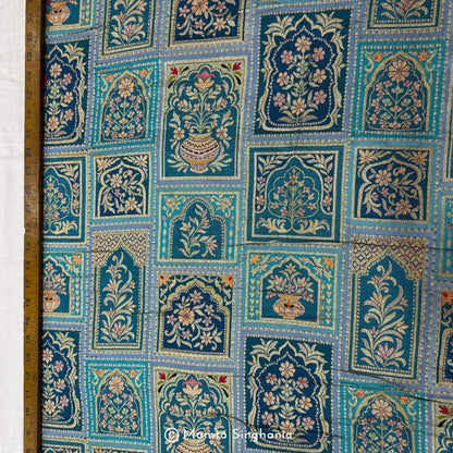 Blue Floral Banarasi Brocade Fabric
