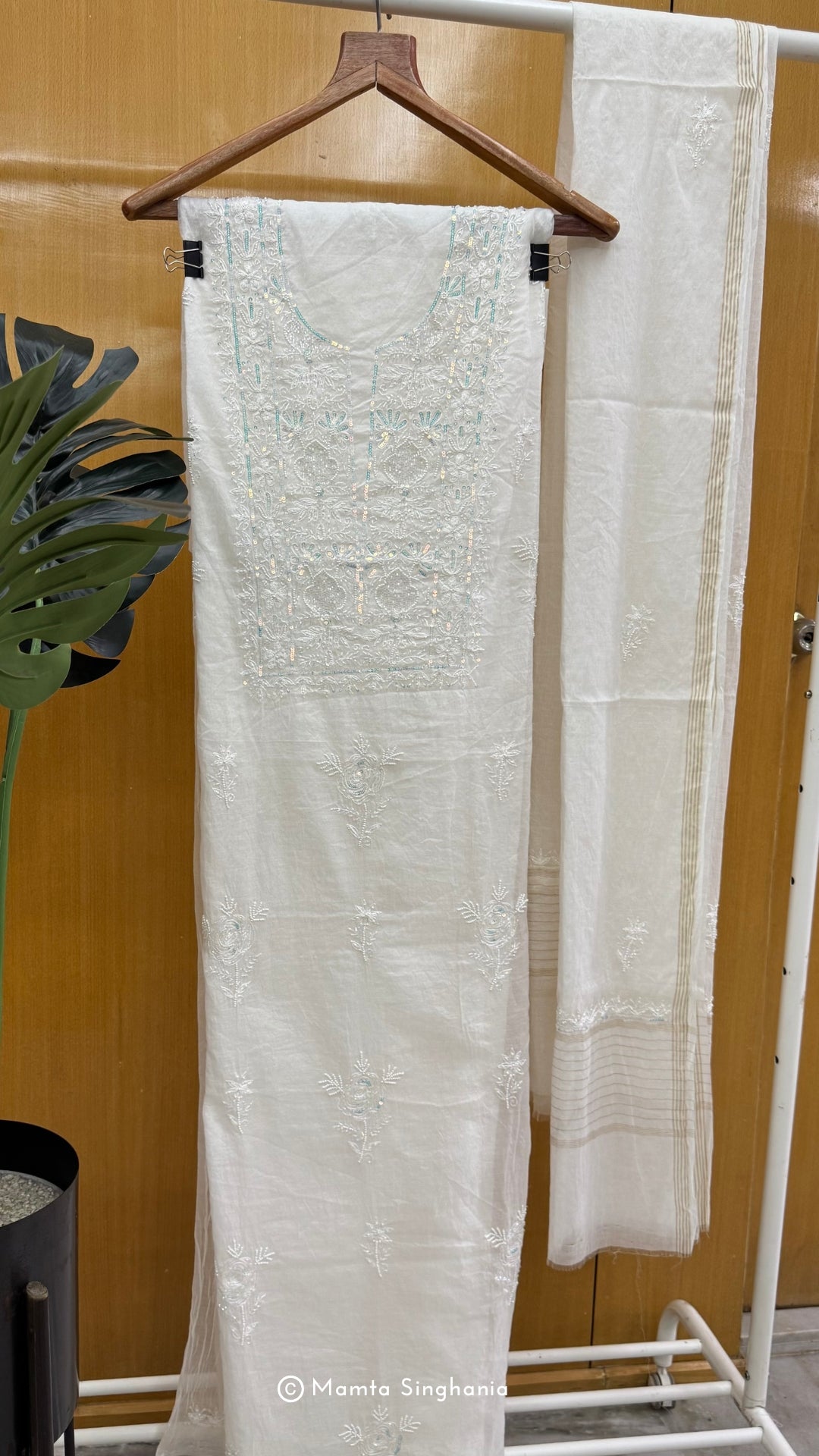White Unstitched Chikankari Suit Set