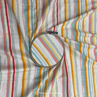 Multi Colour Stripe Printed Muslin Rayon Fabric