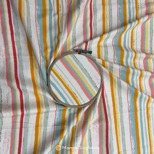 Multi Colour Stripe Printed Muslin Rayon Fabric