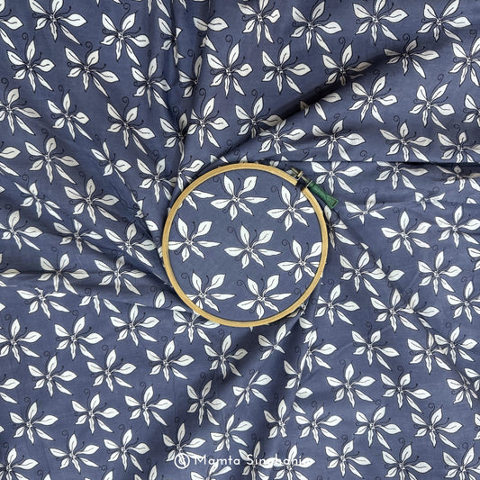 Dark Grey Floral Printed Cotton Fabric