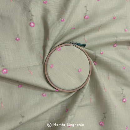 Light Green Floral Embroidered Linen Fabric (2.5m)