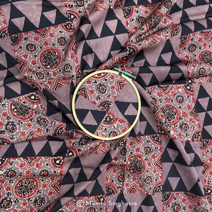 Brown Abstract Printed Modal Satin