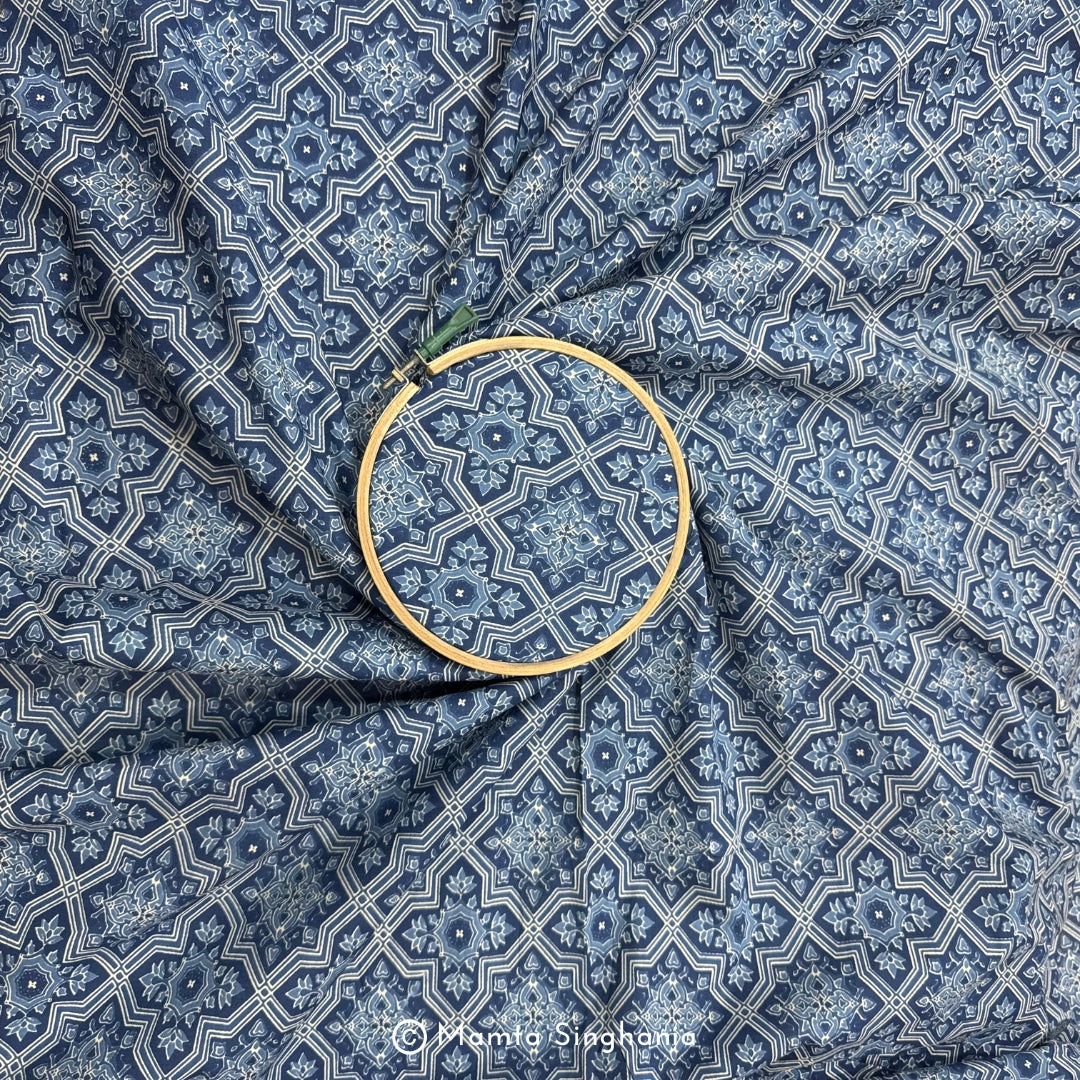 Blue Floral Printed Cotton Fabric