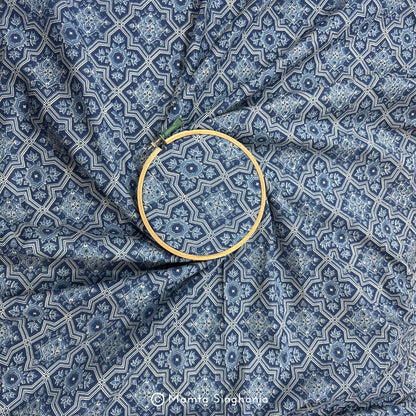 Blue Floral Printed Cotton Fabric