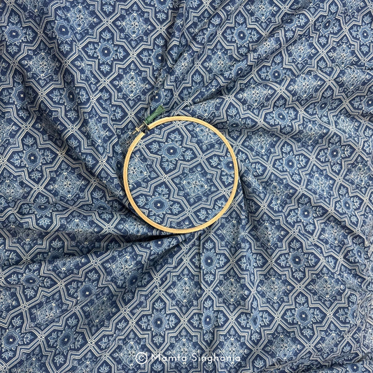 Blue Floral Printed Cotton Fabric