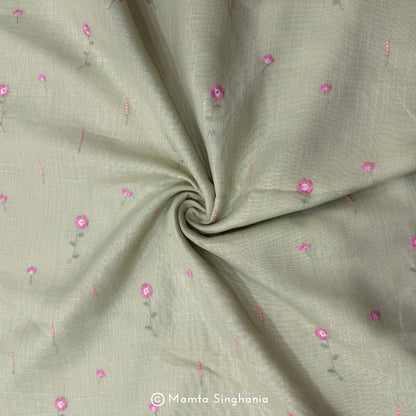 Light Green Floral Embroidered Linen Fabric (2.5m)