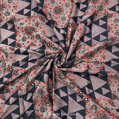 Brown Abstract Printed Modal Satin