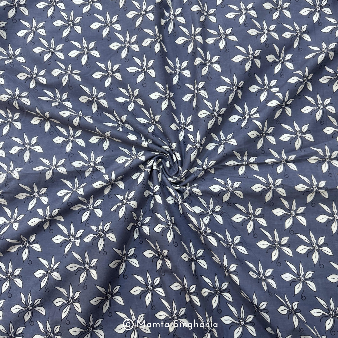 Dark Grey Floral Printed Cotton Fabric
