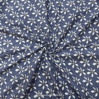 Dark Grey Floral Printed Cotton Fabric