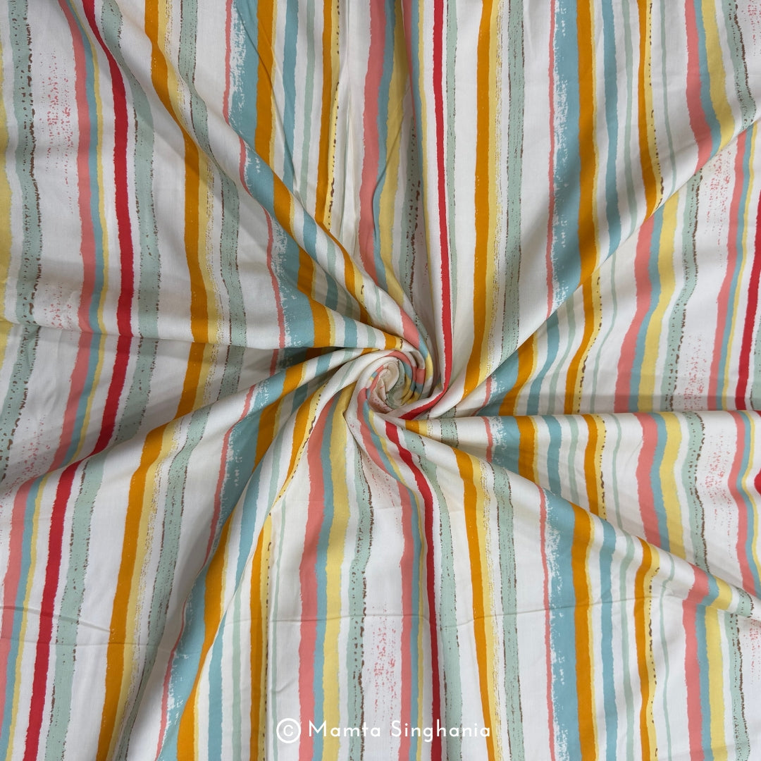 Multi Colour Stripe Printed Muslin Rayon Fabric