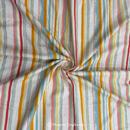 Multi Colour Stripe Printed Muslin Rayon Fabric