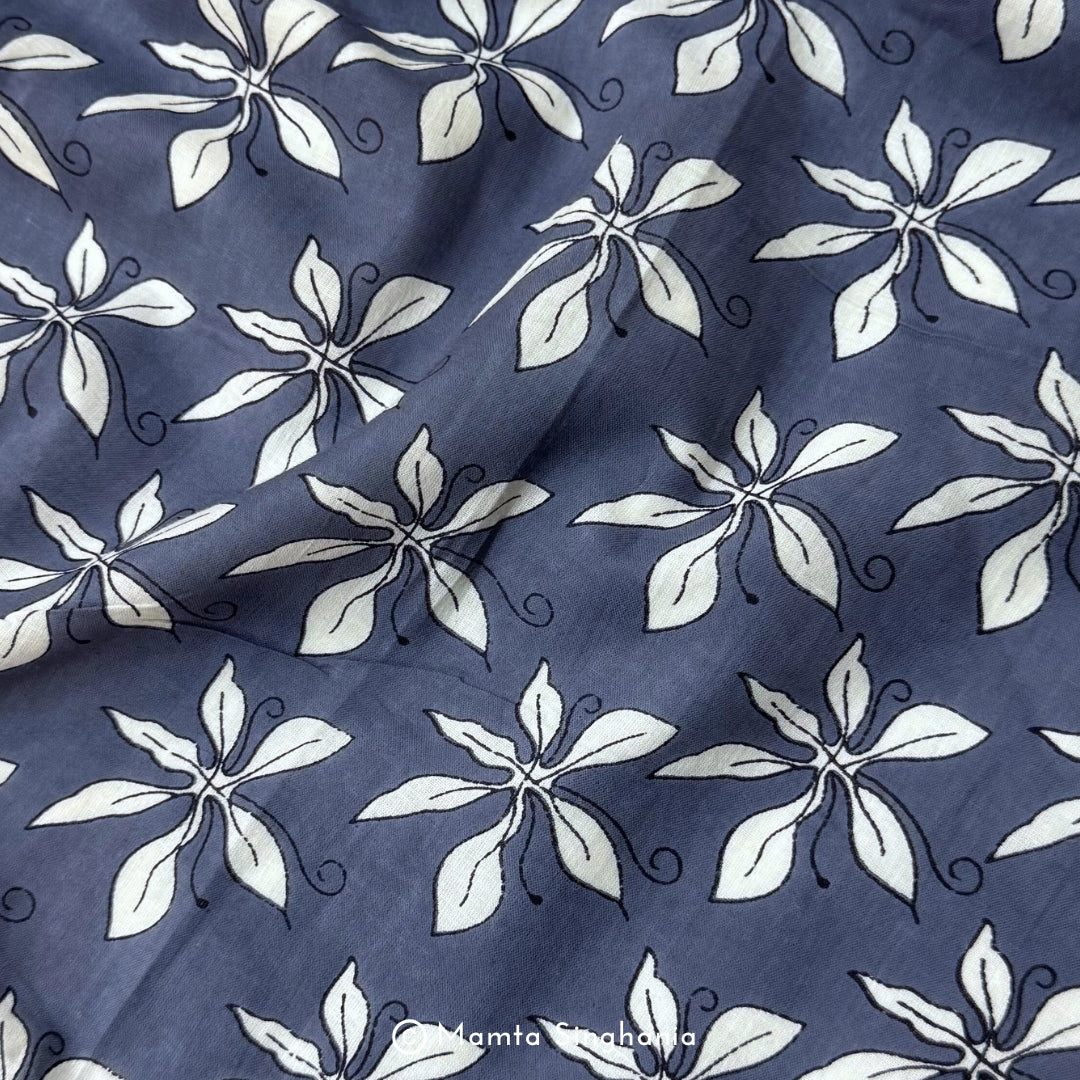 Dark Grey Floral Printed Cotton Fabric