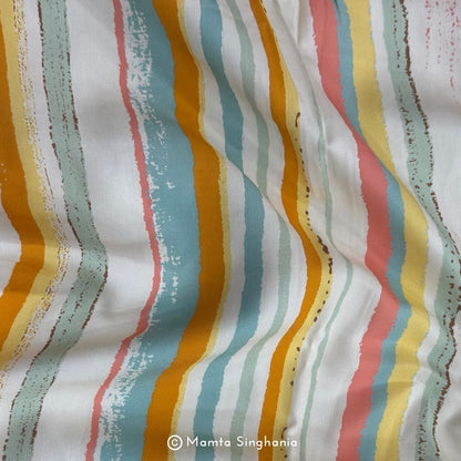 Multi Colour Stripe Printed Muslin Rayon Fabric
