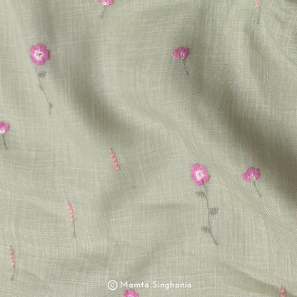 Light Green Floral Embroidered Linen Fabric (2.5m)