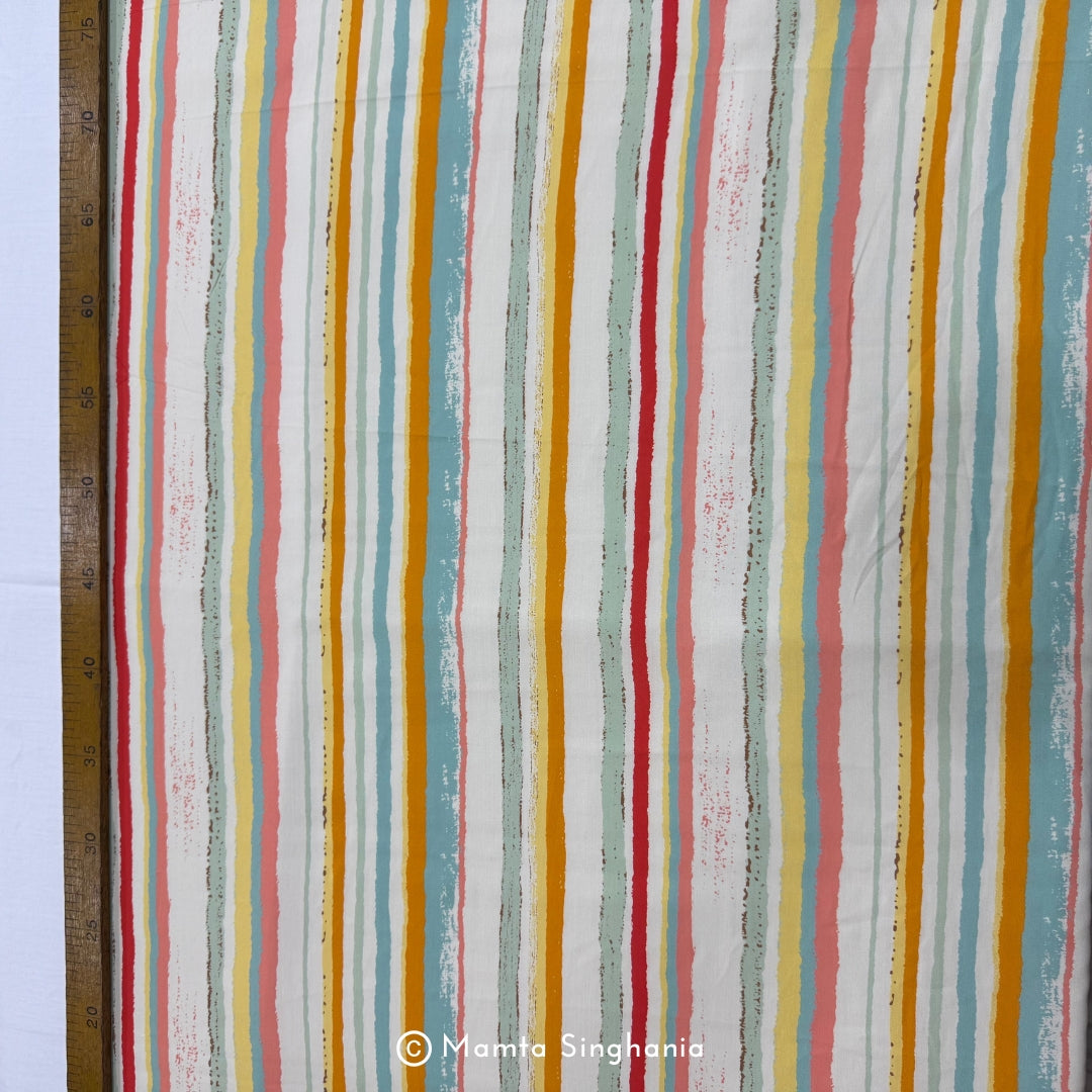 Multi Colour Stripe Printed Muslin Rayon Fabric