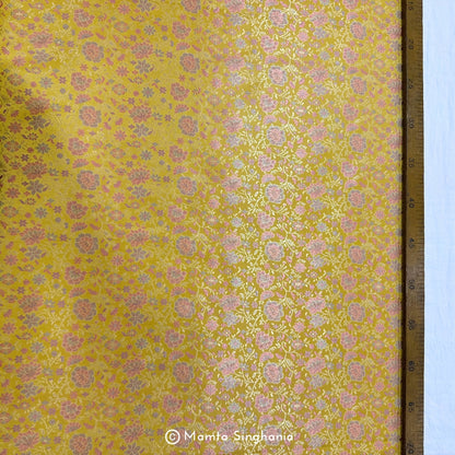 Yellow Floral Banarasi Brocade Katan Silk Fabric