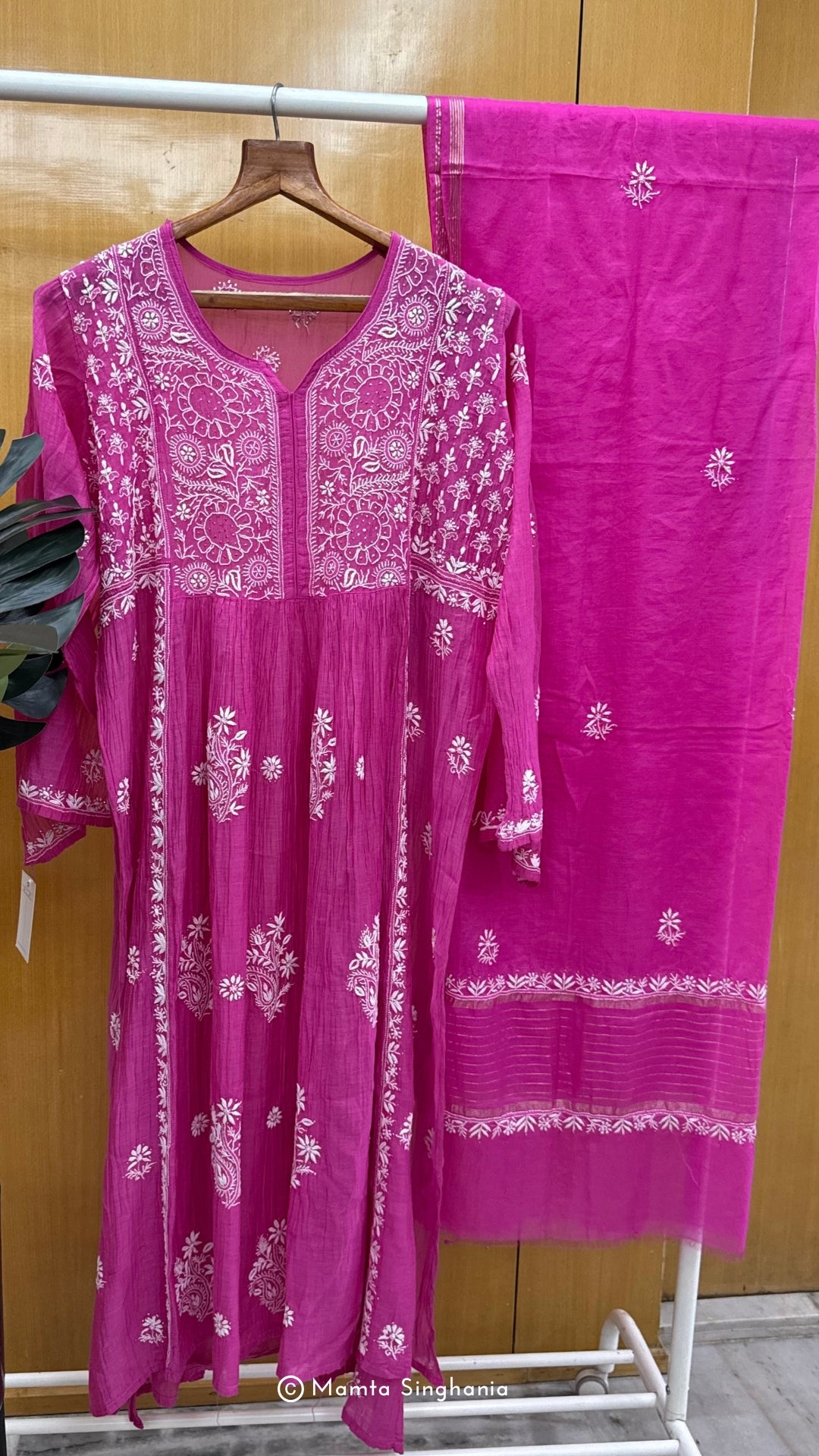 Pink Semi-stitched Chikankari Suit Set