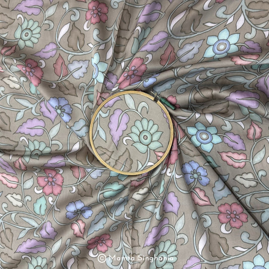 Steel Grey Floral Printed Modal Satin