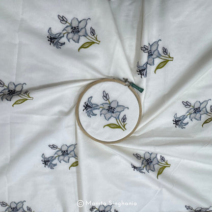 White Plain Dyeable Embroidered Chanderi Fabric